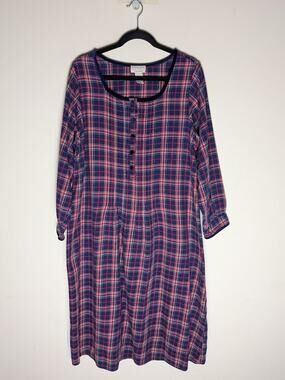 Amanda Stewart Cozy Wear Women's Large Cotton Plaid Flannel Red Nightgown Cabin